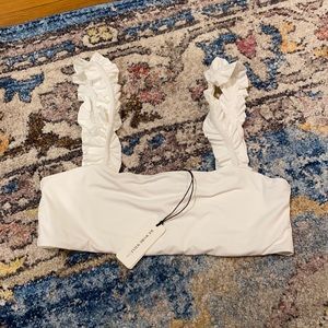 NWT WeWoreWhat white ruffle bikini top size XL